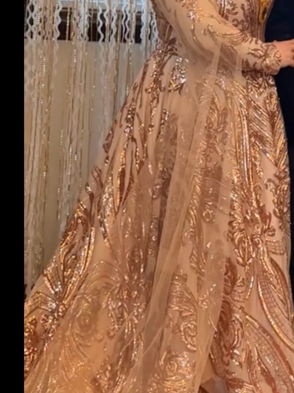 Embroidered Rose Gold Sequin Ball Gown